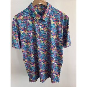 Chubbies Performance 2.0 Tropical Bunch Polo Shirt Sz Medium Mens Pink Golf